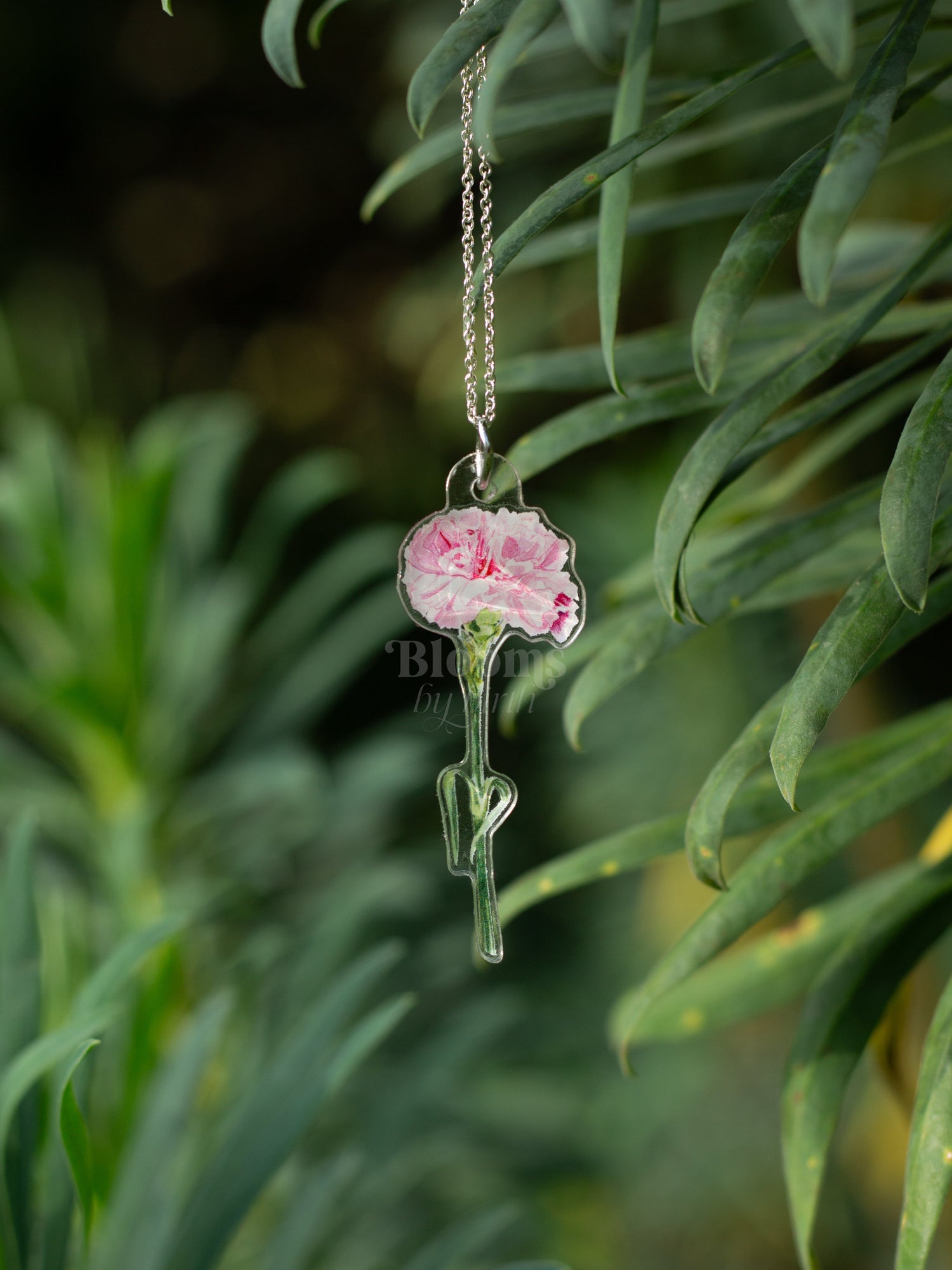 January Carnation Birth Flower Necklace