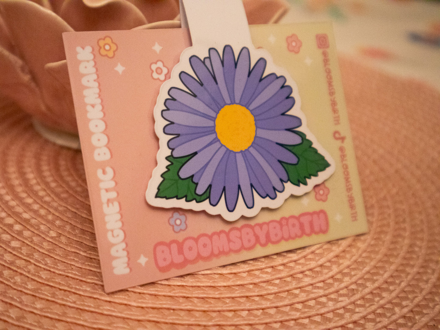 September Birth Flower Magnetic Bookmark - Aster Design - Floral Page Marker