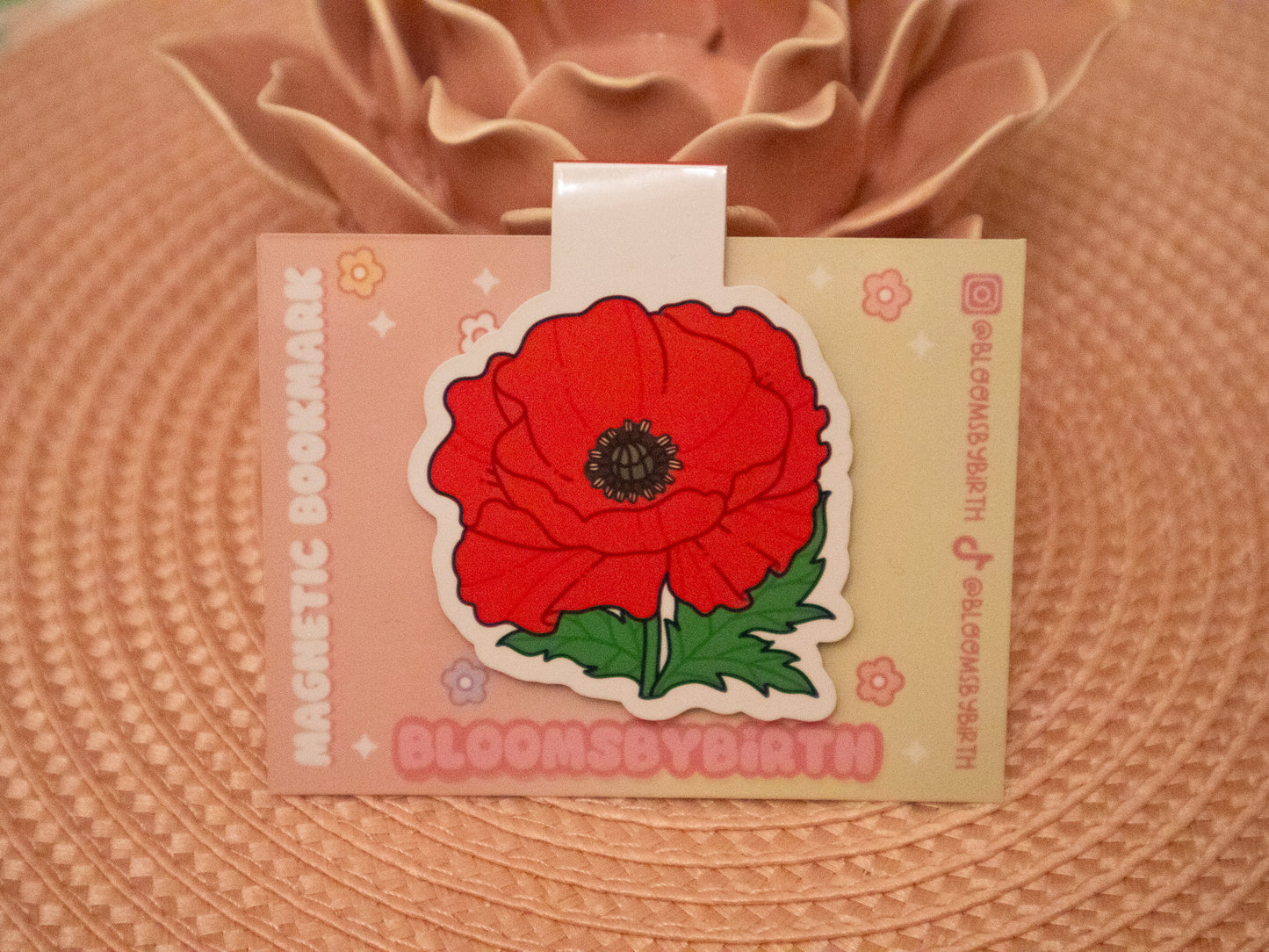 August Birth Flower Magnetic Bookmark - Poppy Design - Vibrant Floral Bookmark