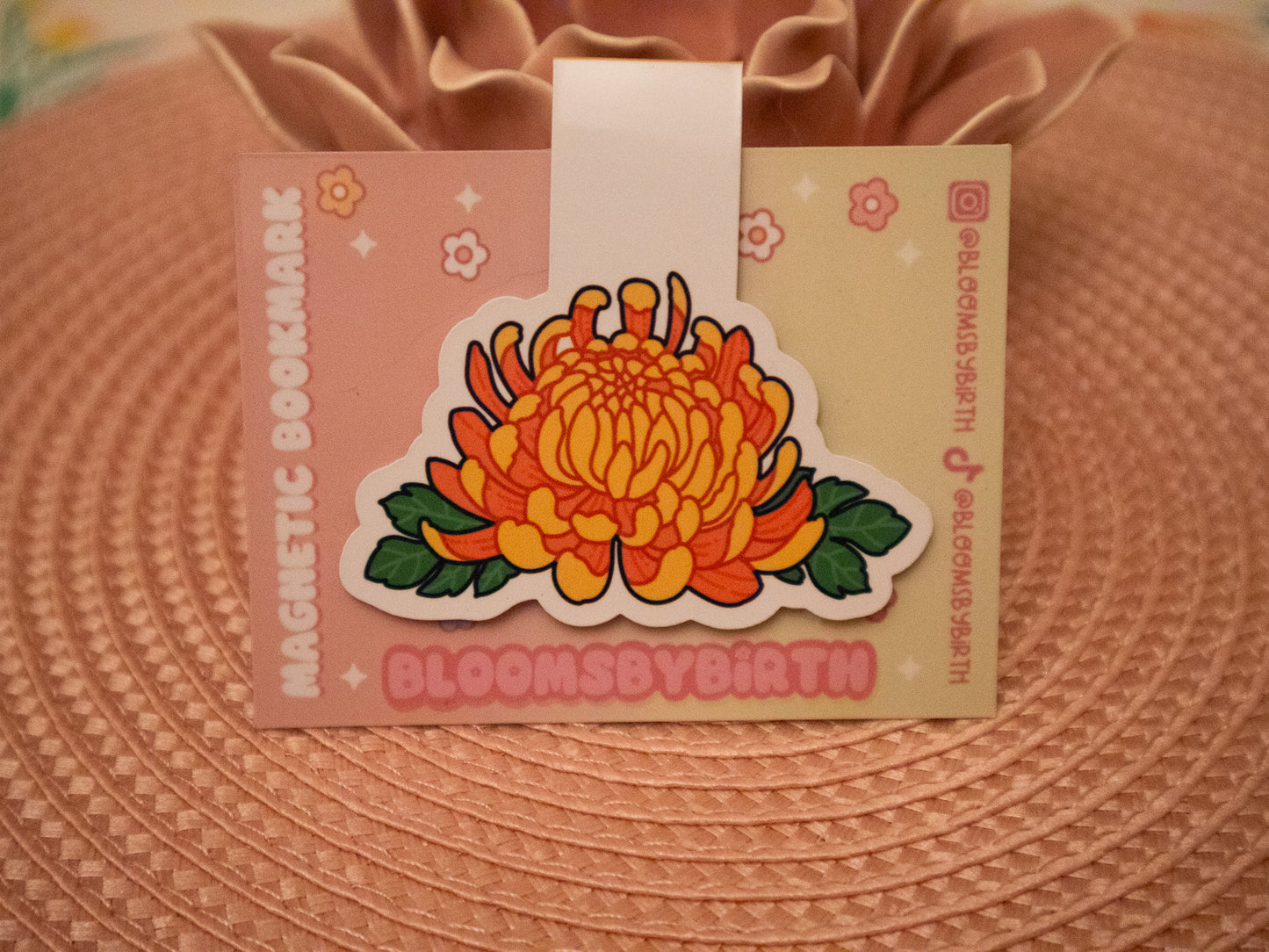 November Birth Flower Magnetic Bookmark - Chrysanthemum Design - Autumn Bookmark